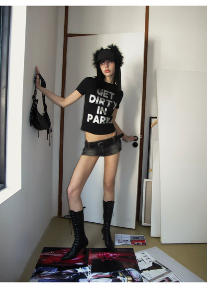 0122stepll “Get Dirty” Cropped Graphic Tee