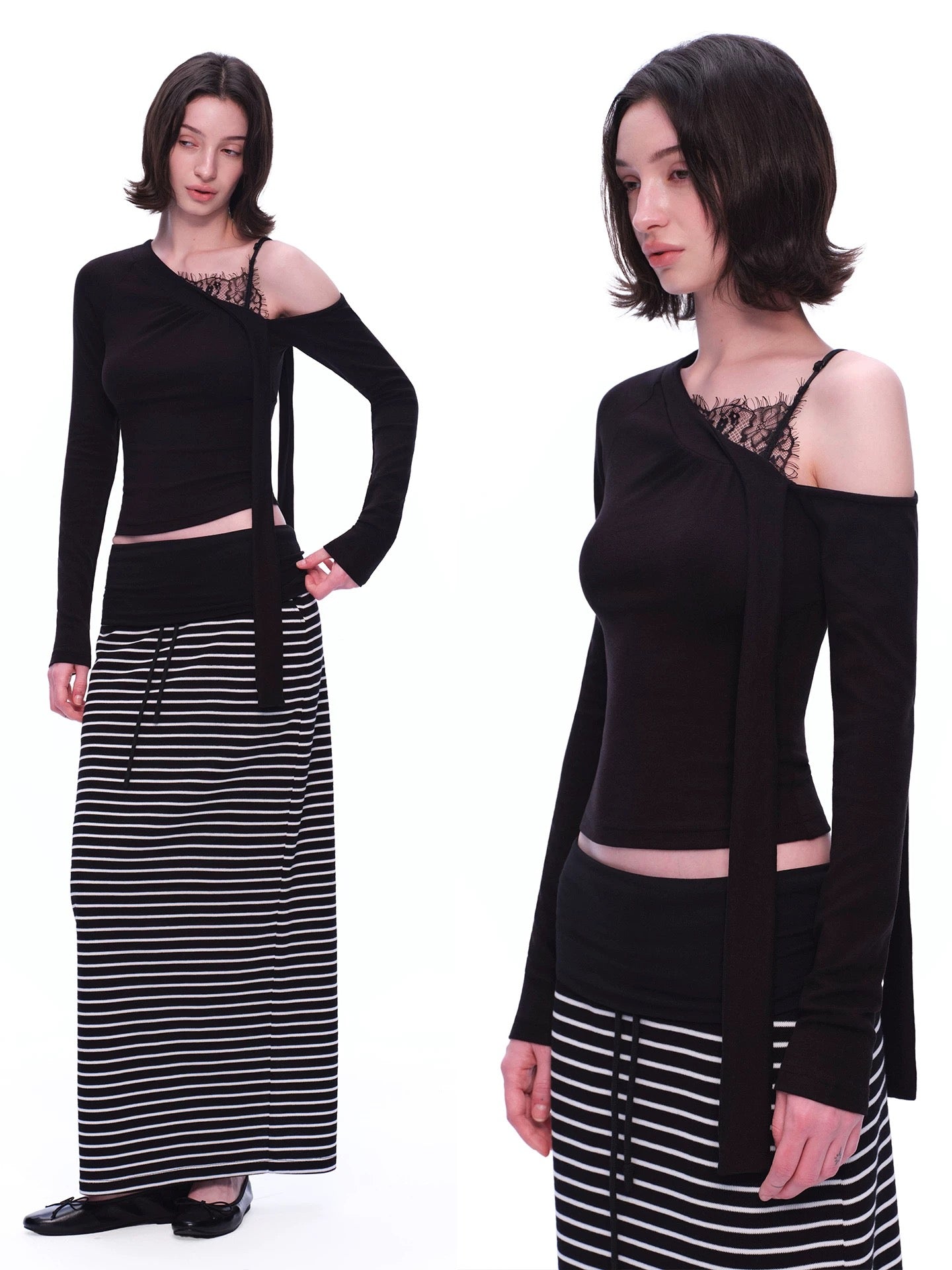 EMPTY PAGE Asymmetric Lace Detail Top