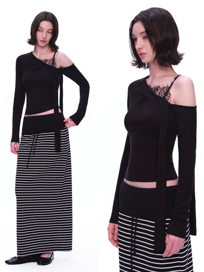 EMPTY PAGE Asymmetric Lace Detail Top