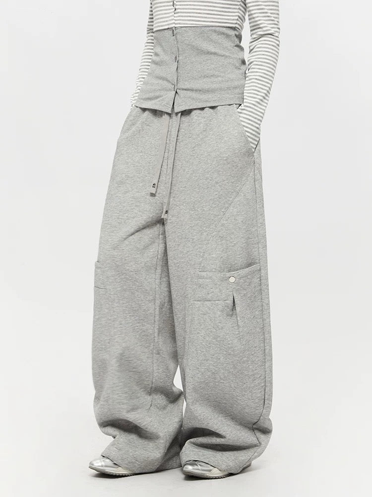 Light Grey Wide Leg Cargo Joggers