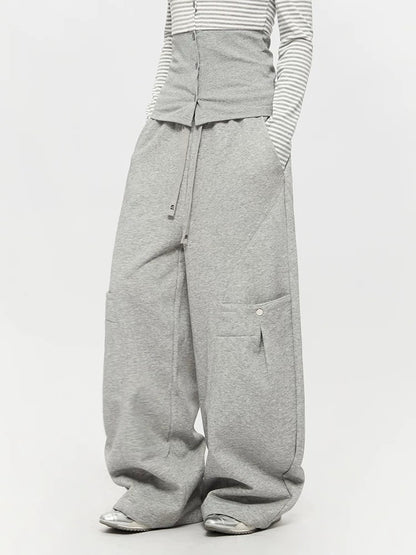 Light Grey Wide Leg Cargo Joggers