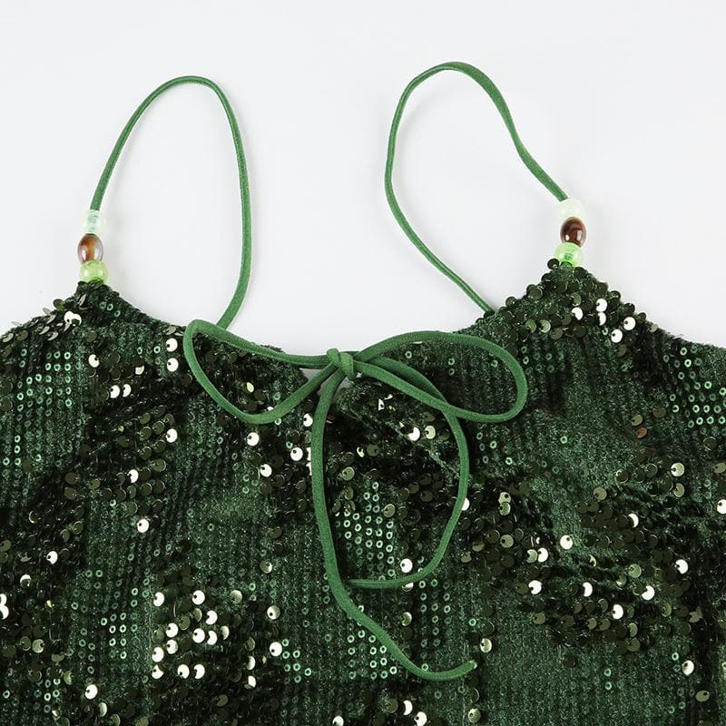 Green Beaded Sequin Top