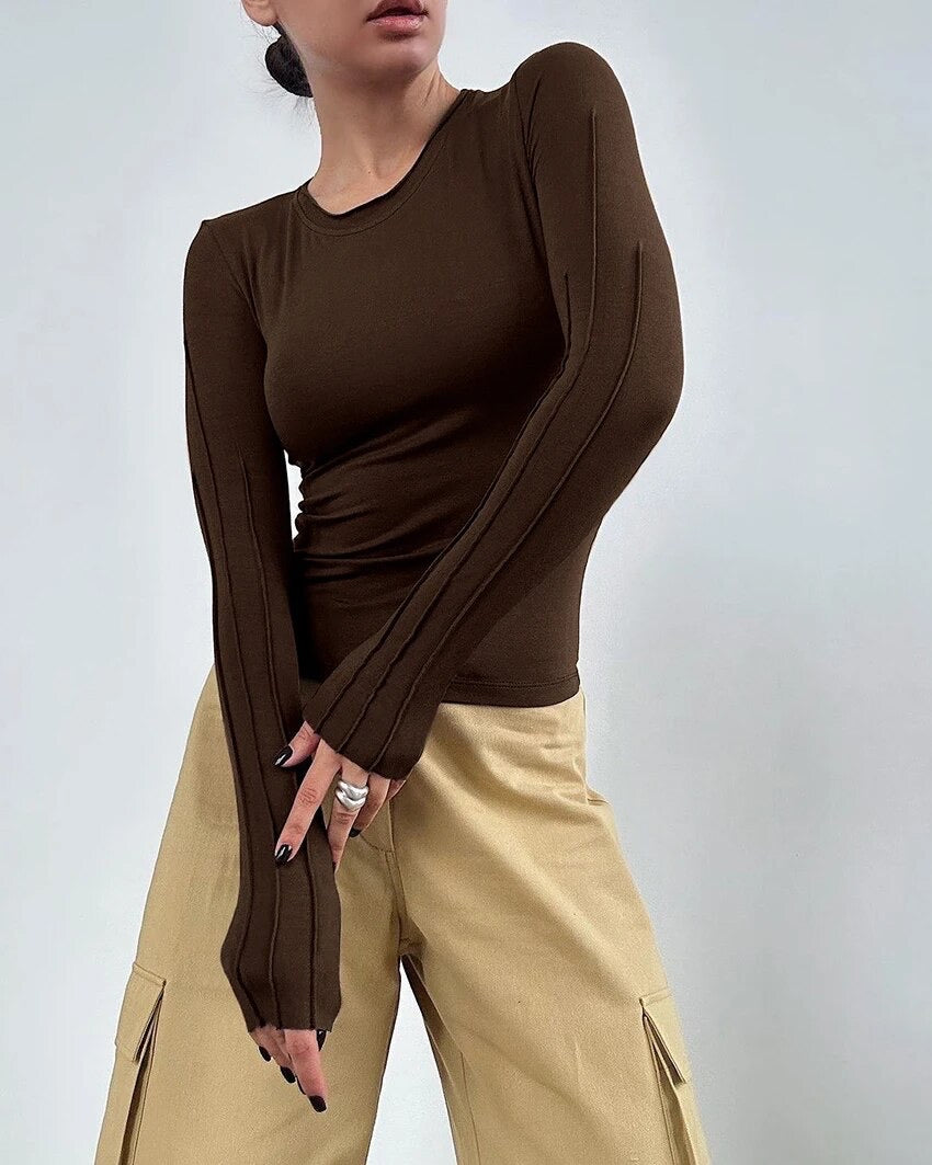 Fitted Long Sleeve Top With Seams