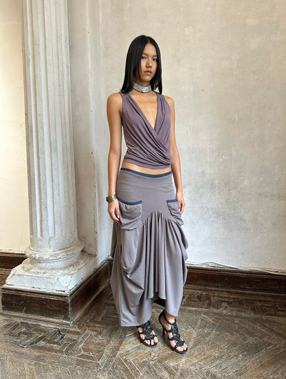 HOL!DAY Low-Rise Drape Pocket Maxi Skirt