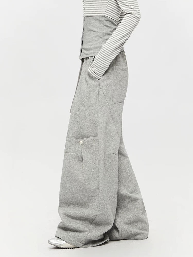 Light Grey Wide Leg Cargo Joggers