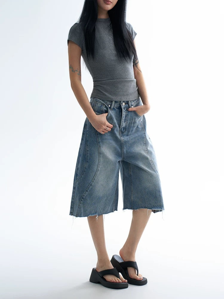 Raw Edge Panelled Denim Jorts