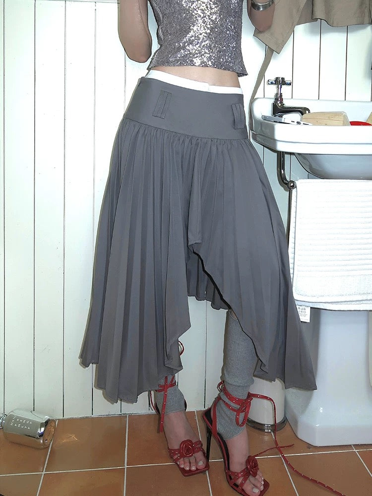 COMMON IN 0120 Asymmetric Pleated Midi Skirt