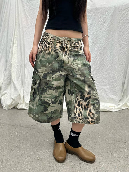 Oversized Camo Leopard Cargo Bermuda Shorts