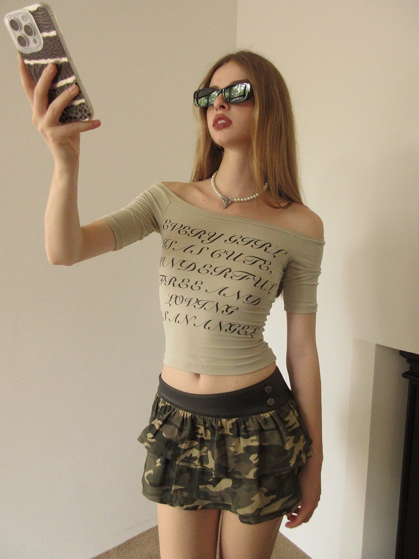 AE30 Saint Mini Camo Ruffle Skirt with PU Waistband