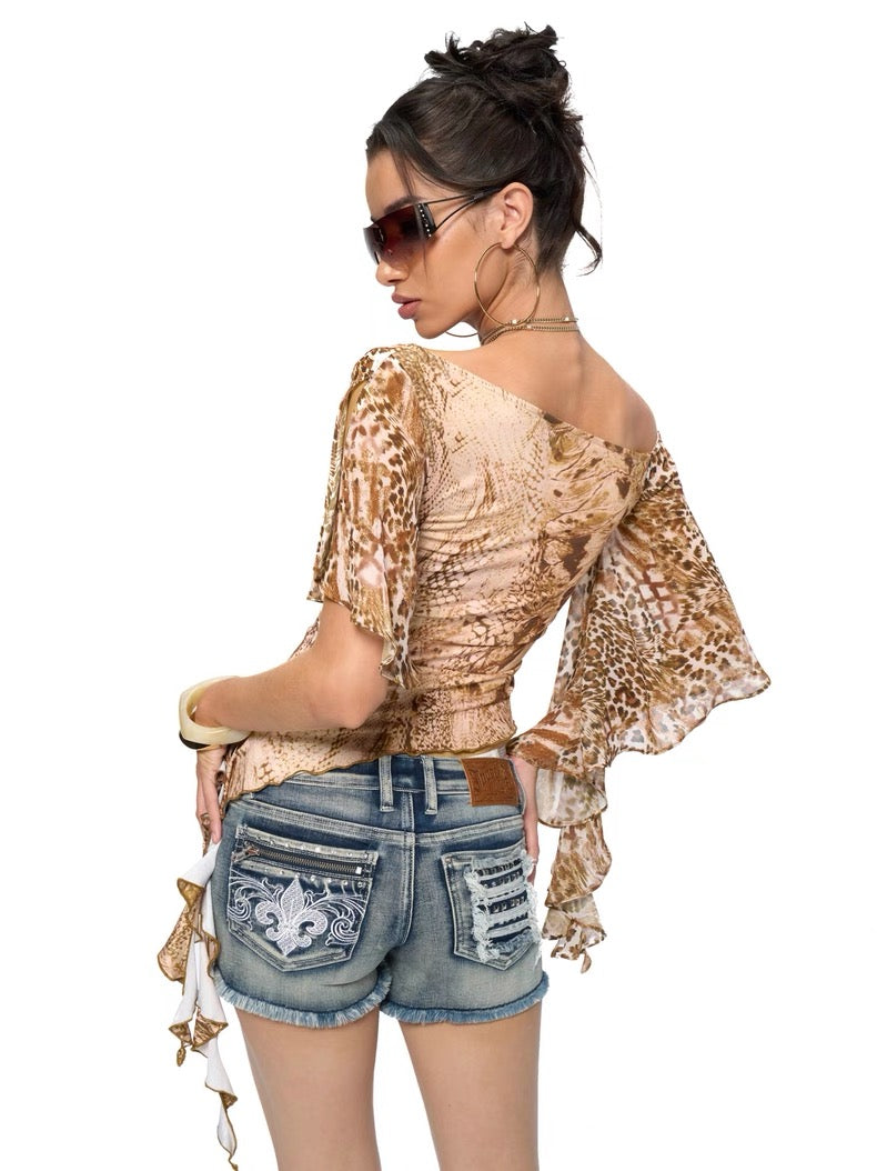 JYOSEI Leopard & Snake One Shoulder Print Top