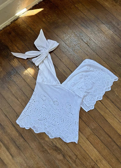 HOL!DAY Asymmetrical Lace Tie Shoulder Top