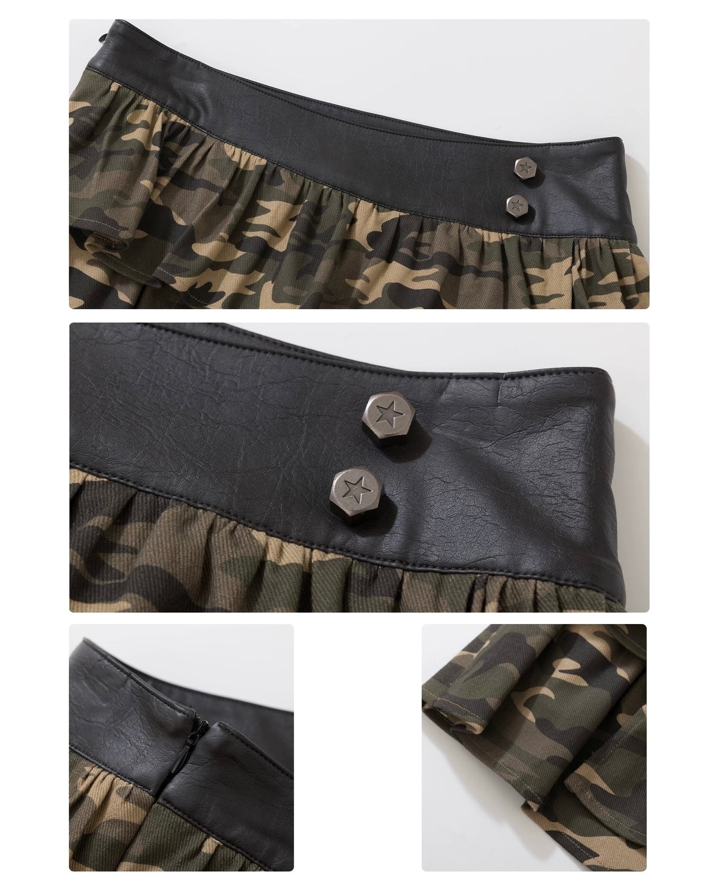 AE30 Saint Mini Camo Ruffle Skirt with PU Waistband