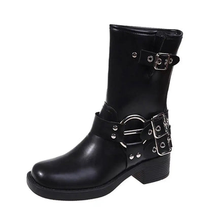 Black Buckle Boots In Short Length