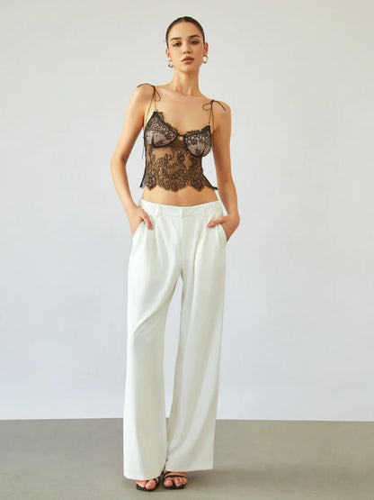 Tie Shoulder Floral Lace Crop Top