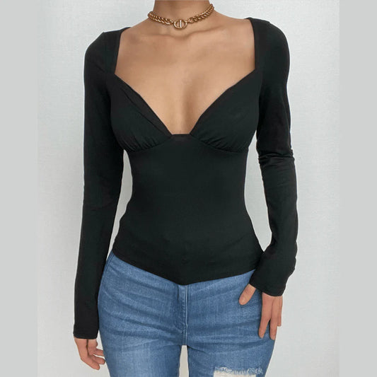 Long Sleeve Deep V Neck Top