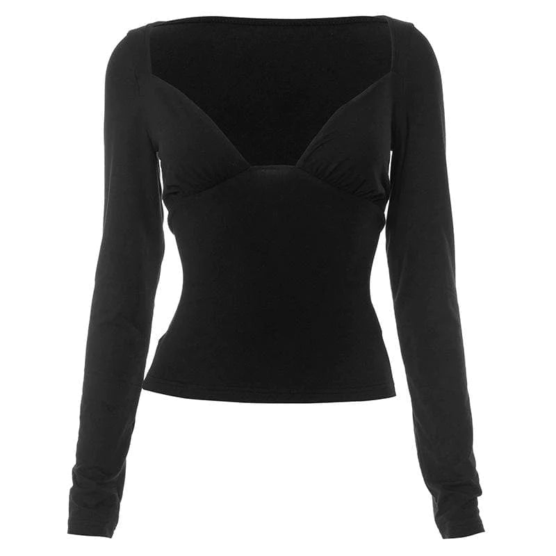 Long Sleeve Deep V Neck Top