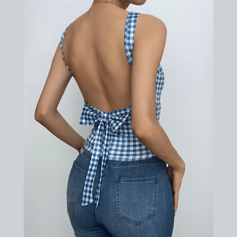 Gingham Backless Bow Top