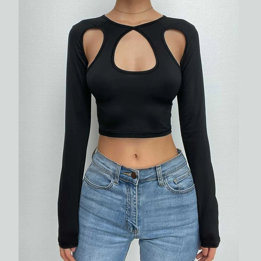 Long Sleeve Cut Out Crop Top