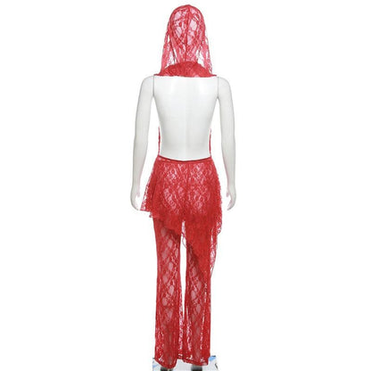 Two Piece Lace Hooded Top With Trousers