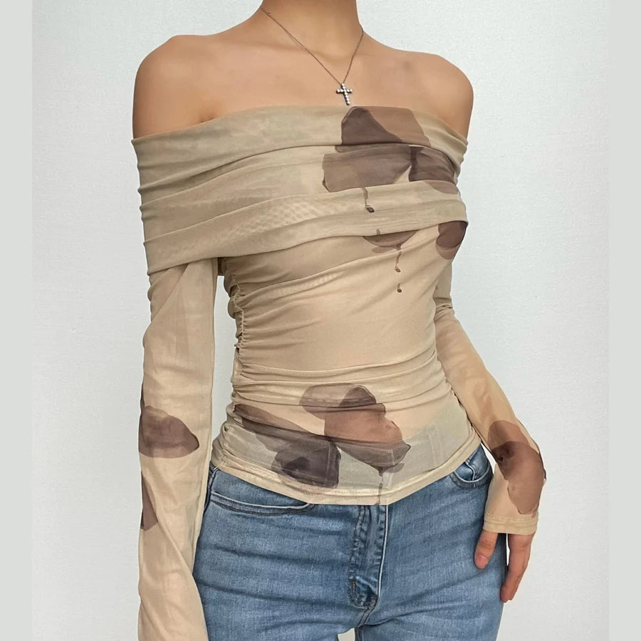 Beige Butterfly Bardot Top