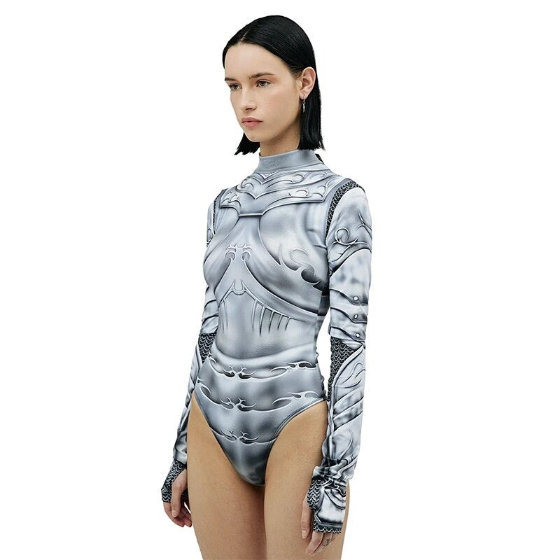 Printed Abstract High Neck Bodysuit