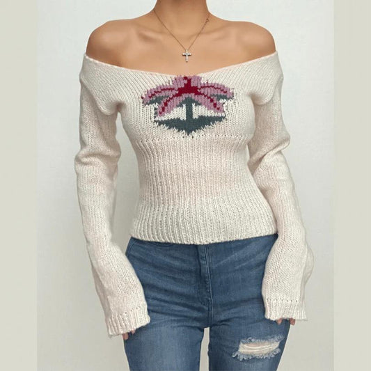 Flower Knit Off The Shoulder Top