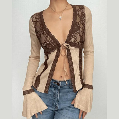 Brown Lace Tie Up Top