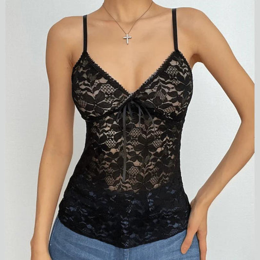 Sheer Black Lace Longline Top