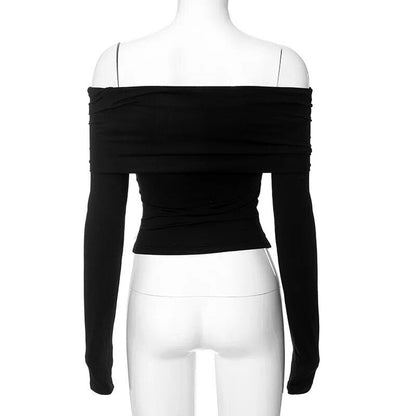 Black Off The Shoulder Top with White Ribbons