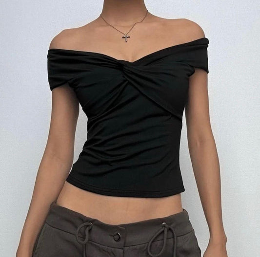 Jersey Twist Front Off The shoulder Top