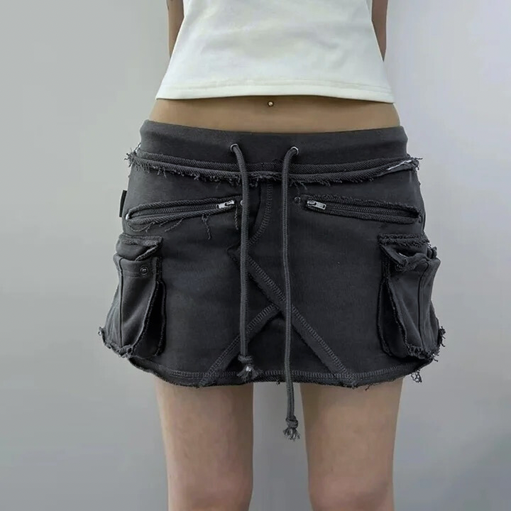 Low Waist Distressed Mini Skirt