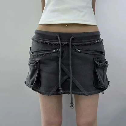 Low Waist Distressed Mini Skirt