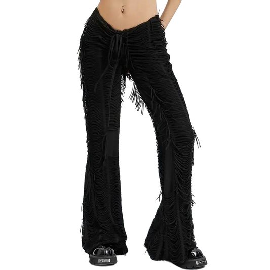 Drawstring Tassel Flare Trousers