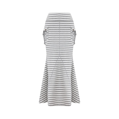 WildFLO Grey Striped Fishtail Maxi Skirt