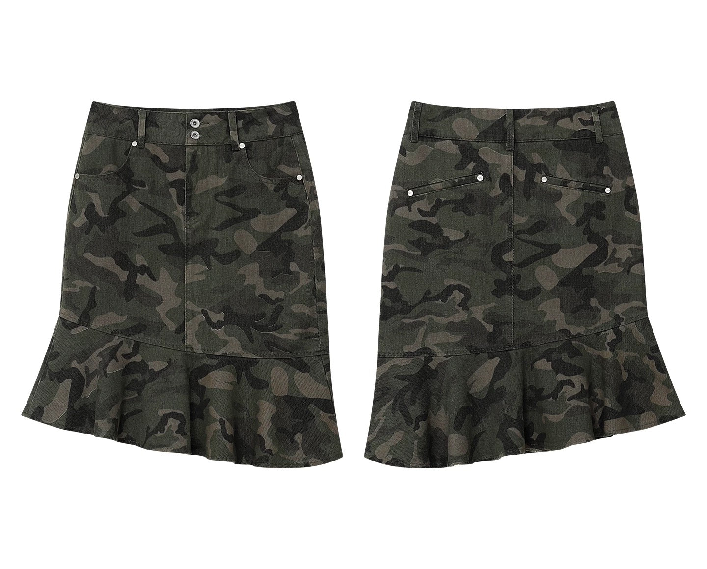 FunkyFun 카모 피쉬테일 미디 스커트