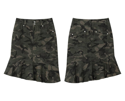 FunkyFun 카모 피쉬테일 미디 스커트