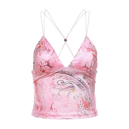 Pink Butterfly Print Crop Top