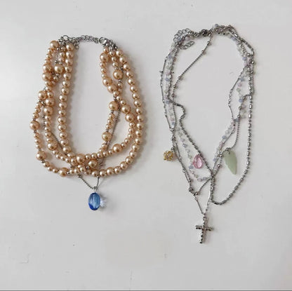 Gem & Pearl Layered Necklace Set