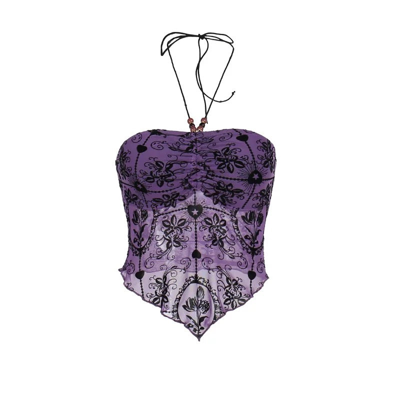 Purple Beaded Halter Neck Top
