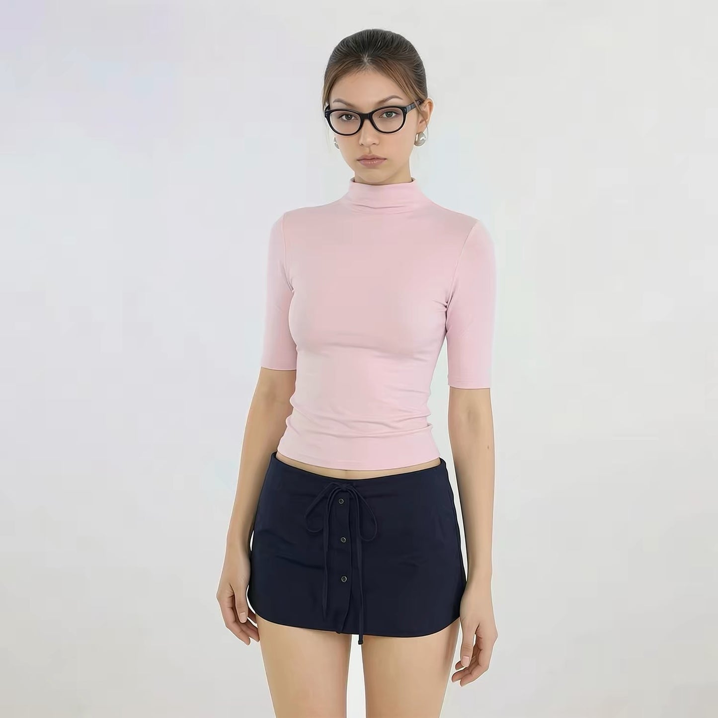PinkMantis High Neck Short Sleeve Top – Black