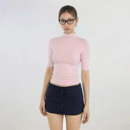 PinkMantis High Neck Short Sleeve Top – Black