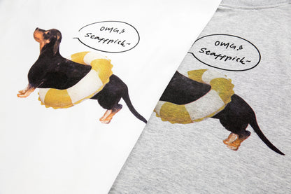 Slouchy Dog Print Off-Shoulder Tee