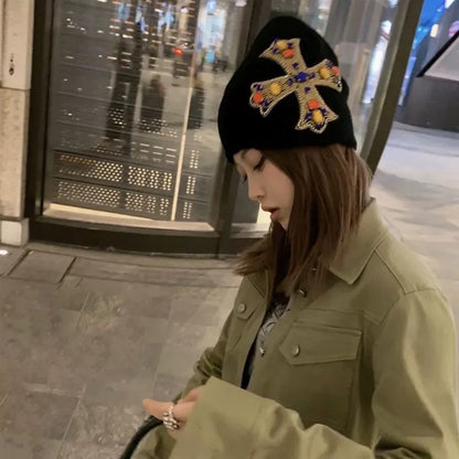Diamanté Cross Beanie