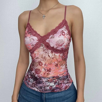 Flower Print Mesh Top