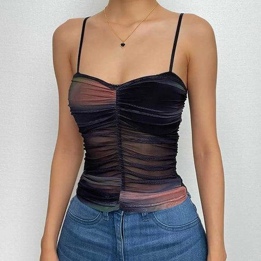 Ruched Mesh Top