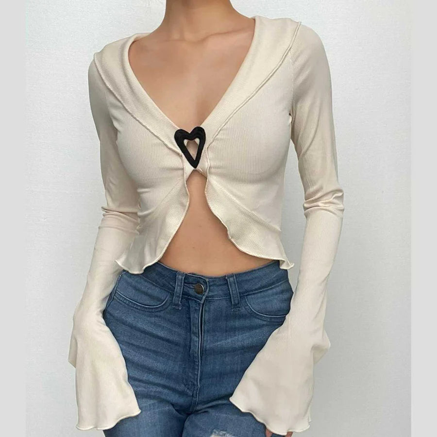 Open Front Long Sleeve Heart Top