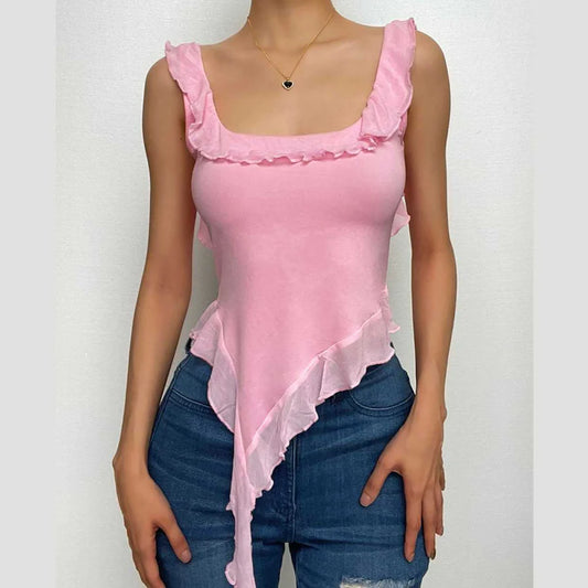 Square Neck Ruffle Top In Pink