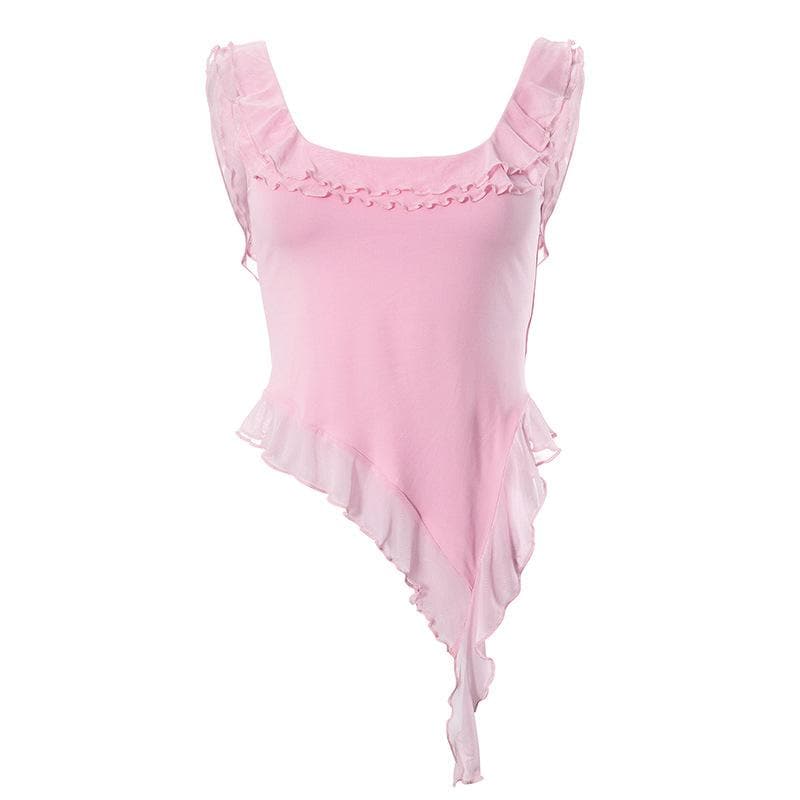 Square Neck Ruffle Top In Pink