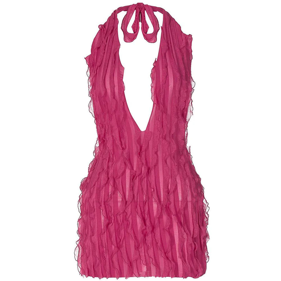 Open Back Pink Ruffle Dress