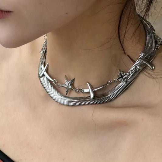 Double Layered Chunky Silver Necklace